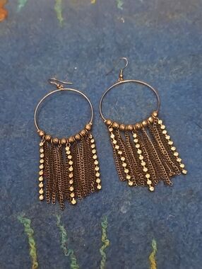 3 For $10 Silver Tone Fringe Hoop Earrings w/ Faux Stones